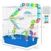 PawHut 5 Tier Hamster Cage, Gerbil Cage with Tube, Water Bottle, Exercise Wheel, Food Dish, 59L x 36W x 69H cm - Blue