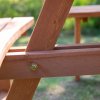 Outsunny 8 Seater Wooden Picnic Table and Garden Benches Set, Round Garden Dining Set with 4 Benches and Umbrella Hole Outdoor Garden Park, Brownish Red