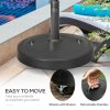 Outsunny 23.5kg Resin Garden Parasol Base with Wheels and Retractable Handles, Round Outdoor Market Umbrella Stand Weight for Poles of 38mm to 48mm, Black