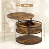 HOMCOM Lift Top Coffee Table, Round Coffee Table with Storage Shelf, Hidden Compartment and Steel Frame for Living Room, Home Office, Brown