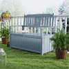 Outsunny 2 Seater Garden Storage Bench, 164L Outdoor Storage Box with Backrest Flower Pattern, Wooden Garden Bench with Armrests, 125 x 68.5 x 97cm, Grey