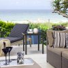 Outsunny Garden Side Table, 51x51cm Square Patio Coffee Table with Umbrella Hole, End Table with Steel Frame for Balcony, Black