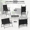 Outsunny Outdoor 4 Pieces Patio Furniture Set with Breathable Mesh Fabric Seat & Backrest, Garden Set with Two Foldable Armchairs, a Loveseat & Glass Top Table, Black