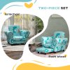 AIYAPLAY Kids Armchair with Stool, 2 Piece Kids Sofa Set with Dinosaur Design, Wooden Frame, Upholstered Kids Chair for Bedroom, Playroom, Kid Room, for 1.5-3 Years Old, Blue