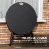 Outsunny Foldable Garden Dining Table, Round Outdoor Table with HDPE Tabletop and Steel Frame for Patio and Garden, Dark Grey