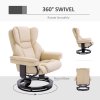 HOMCOM Faux Leather Recliner Chair and Footstool, Swivel Upholstered Armchair and Footstool with Adjustable Backrest, Solid Wood Base for Living Room, Cream