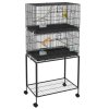 PawHut 2 Tier Bird Cage, Budgie Cage with Stand, Swing, Rope, Ladder, Wheels, Shelf, Tray, Perches, Food Containers, for Canaries, Lovebirds, Finches