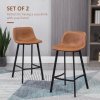 HOMCOM Bar Stools Set of 2, PU Leather Kitchen Stools, Upholstered Breakfast Bar Chairs with Backrest, Steel Legs for Home, Dining Room, Brown
