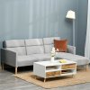 HOMCOM Upholstered 3 Seater Sofa Bed, Corner Reversible Click Clack Sofa Set, Linen-Touch Fabric Sleeper Futon with Footstool, Light Grey