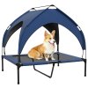 PawHut Cooling Raised Dog Bed, Elevated Pet Bed with Breathable Mesh, UV Protection Canopy, Foot Pads, for Indoor Outdoor, Medium, Large Dogs, 91 x 76 x 89cm - Dark Blue