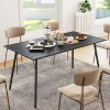 Outsunny Garden Dining Table for 6 Person, Rectangle Outdoor Table with Easy Clean Slat Top, Rust Resistant Steel Frame, for Terrace, Balcony, 150 x 80 x 74 cm, Black