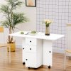 HOMCOM Folding Dining Table for 4-6, Rolling Drop Leaf Table on Wheels with Storage Drawers, Cabinet and Open Shelf for Kitchen, Dining Room