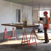HOMCOM Set of 2 Adjustable Telescopic Builders Trestle, DIY Steel Work Bench Carpenter, Folding Saw Horse Tools Red