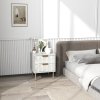 HOMCOM Marble Pattern Bedside Table, Fluted Bedside Cabinet with 2 Drawers, Side End Table with Steel Legs for Bedroom, White