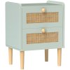 HOMCOM Bedroom Chest of Drawers, Boho Rattan Dresser with 2 Drawers, Storage Cabinet for Living Room, Hallway, Entryway, Olive Green