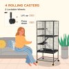 PawHut Ferret Cage Rolling Small Animal Cage 4 Levels Pet Cage 136cm Height for Chinchillas, Squirrels with 3 Doors, Storage Shelf, Tray, Bowl, Water Bottle, Ramps - Charcoal Grey