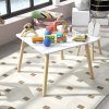 AIYAPLAY 3 Pieces Toddler Table and Chair Set, Kids Desk and 2 Chairs Set with Cute Bunny Ear Backrest, Wooden Legs, for Nursery, Playroom, Classroom - White