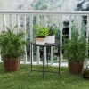 Outsunny 46cm Round Small Garden Table with Removable Tray and Folding Legs, Metal Garden Side Table, Indoor Outdoor Coffee Table End Table for Patio, Balcony, Porch, Black