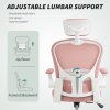 Vinsetto High Back Office Chair, Mesh Computer Desk Chair with Rotatable Headrest, 4D Lumbar Support, Flip-up Arm, Adjustable Height, Pink