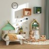 AIYAPLAY Toddler Bed Frame, Kids Bedroom Furniture, Treehouse Style Single Bed Frame with Safety Guardrails, 144L x 74W x 110Hcm, for Ages 3-8 Years, Green