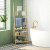 HOMCOM Folding Bathroom Storage Shelves, 3-Tier A-Frame Bamboo Storage Shelving Unit with Towel Bars, Freestanding Shelves Rack Organiser for Living Room, Natural
