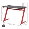 HOMCOM Gaming Desk, Carbon Fibre Covered Computer Desk, Gamer Workstation with Headphone Hook, Cup Holder and Gamepad Storage Rack