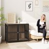 PawHut Dog Crate Furniture, Dog Cage Side End Table Indoor with Anti-Chew Resistant Mesh, Anti-Escape Door, for Large Pet, 100 x 60 x 81.5 cm, Walnut Brown