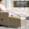 Outsunny 5 Piece Rattan Garden Furniture Set with Recliner Chairs, Wicker Patio Conversation Set with Footstools, 2-Tier Glass Top Coffee Table, Cushions for Outdoor, Balcony, Porch, Light Grey