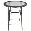 Outsunny Folding Rattan Garden Dining Table, 68 cm Round Rattan Garden Table with Water Ripple Tempered Glass Top, Wicker Edging  and Steel Frame for Outdoor, Patio, Brown