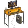 HOMCOM 100cm Computer Desk with LED Lights and Power Outlets, Gaming Desk with Monitor Stand, Computer Table with Remote for Home Office Study, Rustic Brown