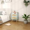 HOMCOM Bedroom Chest of Drawers, Boho Rattan Dresser with 2 Drawers, Storage Cabinet for Living Room, Hallway, Entryway, Olive Green