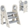 AIYAPLAY Kids Step Stool, Foldable Toddler Kitchen Stool, Adjustable Standing Tower with Handle, Non-Slip for Bathroom, Sink, Kitchen, Counter, Toilet Potty Training, Grey