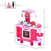 HOMCOM 38 Pcs Kids Children Kitchen Play Set w/ Realistic Sounds Lights Food Utensils Pots Pans Appliances Toy Game Pink