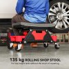 HOMCOM Rolling Mechanic Stool, 135kg Capacity Workshop Stool, 360 Swivel Roller Padded Creeper Seat with Wheels, Slide Out Tool Trays and Drawer for Garage, Shop, Auto Repair, Black