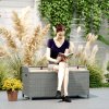 Outsunny PE Rattan Outdoor Storage Bench, Aluminium Garden Bench with Storage Underneath w/ Zipped Inner Lining, Rods for Deck, Grey