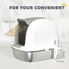 PawHut Stainless Steel Cat Litter Tray with Lid, High-Sided XL Enclosed Metal Litter Box for Big Cats with Scoop, Flip-Cover, Easy Clean
