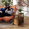 HOMCOM Side Table with Charging Station, USB Ports and Power Outlets, Narrow Bedside Table with 2 Drawers and Shelf for Living Room, Bedroom, Rustic Brown