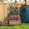 Outsunny Raised Garden Bed with Metal Trellis, Wooden Elevated Planter Box with Wheels and Drainage Holes, Outdoor Raised Planter for Climbing Plants, Fruits, Vegetables, Flowers, Brown