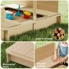 Outsunny Kids Wooden Sand Pit with Lids, Children Sandbox Height Adjustable Canopy for Garden, Convertible Bench Outdoor Garden Playset, Blue and White Canopy