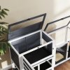 PawHut Rabbit Hutch with Run, 2-Tier Wooden Guinea Pig Hutch with Wheels, 2 Openable Tops, 3 Plastic Trays, Small Animal House Indoor for 2-3 Bunnies, Guinea Pigs, 147 x 45 x 89.5cm, Grey