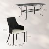 Outsunny 6 Seater Rattan Dining Set with Cushions, Garden Furniture Set with Armchairs, Rectangle Slatted Table Top, Steel Frame, Parasol Hole, Wicker Outdoor Furniture for Patio, Balcony, Cream White