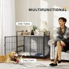 PawHut Dog Crate Furniture with 2 Rotatable Bowls, Dog Crate End Table with 2 Anti-Escape Doors, Storage Shelf, for Large Dogs, 100 x 60 x 88 cm, Grey