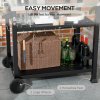 Outsunny Outdoor Grill Dining Cart with Foldable Side table, Stainless Steel Top, Portable BBQ Trolley with 2 Wheels, 6 Hooks, 3-Shelf Movable Food Prep Pizza Oven Table for Kitchen, Patio, Garden