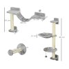 PawHut 4Pcs Wall Mounted Cat Shelves, with Hammock, Perches, Ladder, Scratching Post, Cat Wall Furniture for Large Cats, Grey