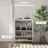 HOMCOM Shoe Cabinet, 12 Pairs Shoe Storage Cabinet with 2 Chevron Doors, Adjustable Shelf, Open Shelf and 6 Vents for Entryway, Hallway, White