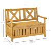 Outsunny Wood Garden Bench 2 Seater Storage Chest Patio Seating Chair with High Back and Armrest, Yellow