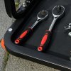 HOMCOM Workshop Stool, Rolling Machine Stool with 360?? Swivel, Padded Seat, Tool Tray, for Garage, Workshop, Auto Repair, Red