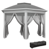 Outsunny 3 x 4m Garden Gazebo Hexagon Pop Up Gazebo Party Tent Canopy Double Roof Instant Shelter with Netting and Carry Bag for Outdoor Patio, Dark Grey