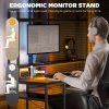 HOMCOM Computer Desk with Power Outlets and LED Lights, Home Office Desk with Monitor Stand, 2 CPU Stands and Storage Shelves, Study Table Gaming Desk with Hutch, Black