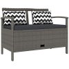 Outsunny 2 Seater Garden Storage Bench with 160L Capacity, PE Rattan Garden Bench with Storage, Wicker Outdoor Bench Loveseat with Cushion, Pillows and Steel Frame for Patio, Grey